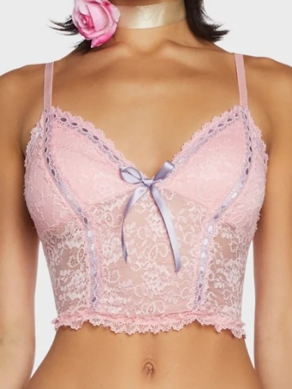 Dolls Kill New Morning Cami Top Pink Size Medium Y2K Babydoll Lace Crop